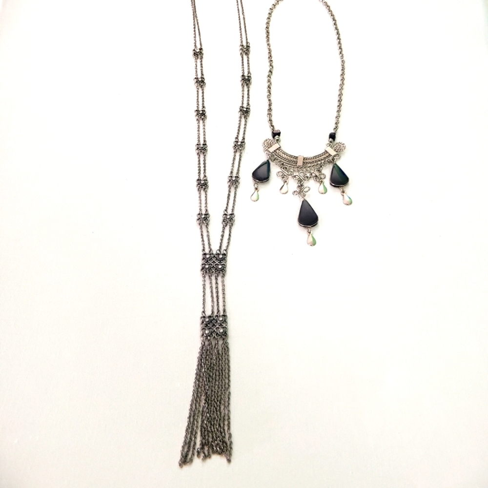 Two Silver Tone Boho Necklaces - Picture 2 of 2